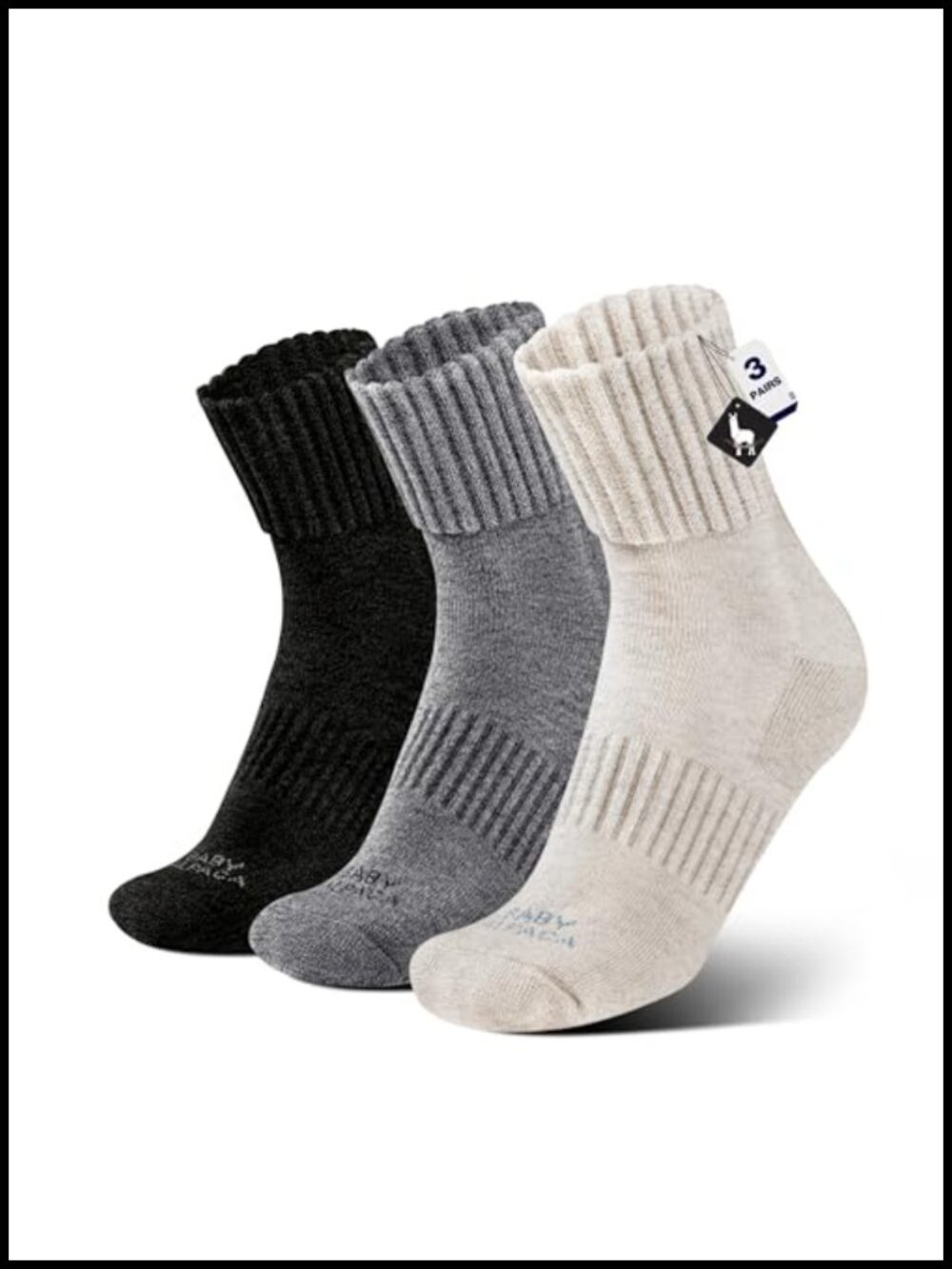 Alpaca Wool Boot Crew Socks 3 Pairs Women Thermal Warm Cushion Hiking